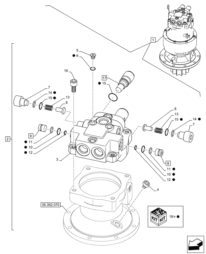 Схема запчастей Case CX145D SR LC W/BLADE - (35.352.060) - SWING REDUCTION UNIT, COMPONENTS (35) - HYDRAULIC SYSTEMS