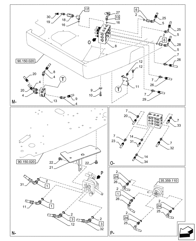 Схема запчастей Case CX145D SR LC - (35.355.160) - VAR - 461558 - JOYSTICK, HYDRAULIC LINE, CONTROL VALVE, CONTROL PATTERN SELECTION (35) - HYDRAULIC SYSTEMS