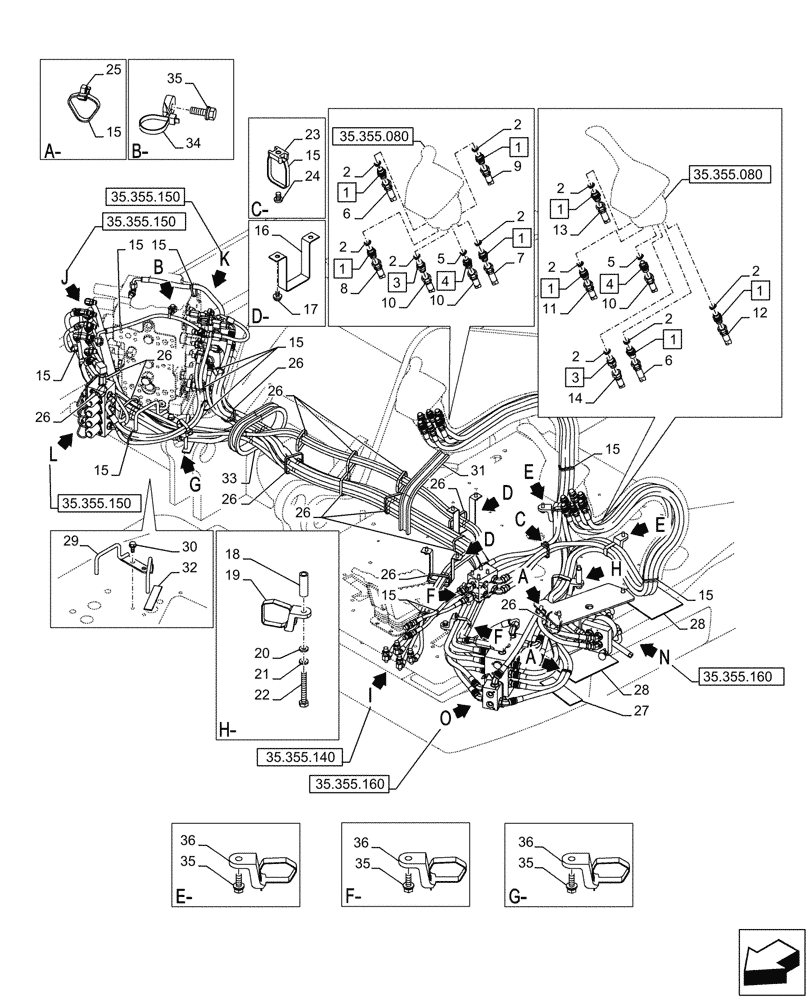Схема запчастей Case CX145D SR LC W/BLADE - (35.355.130) - VAR - 461558 - JOYSTICK, HYDRAULIC LINE, CONTROL VALVE, CONTROL PATTERN SELECTION (35) - HYDRAULIC SYSTEMS