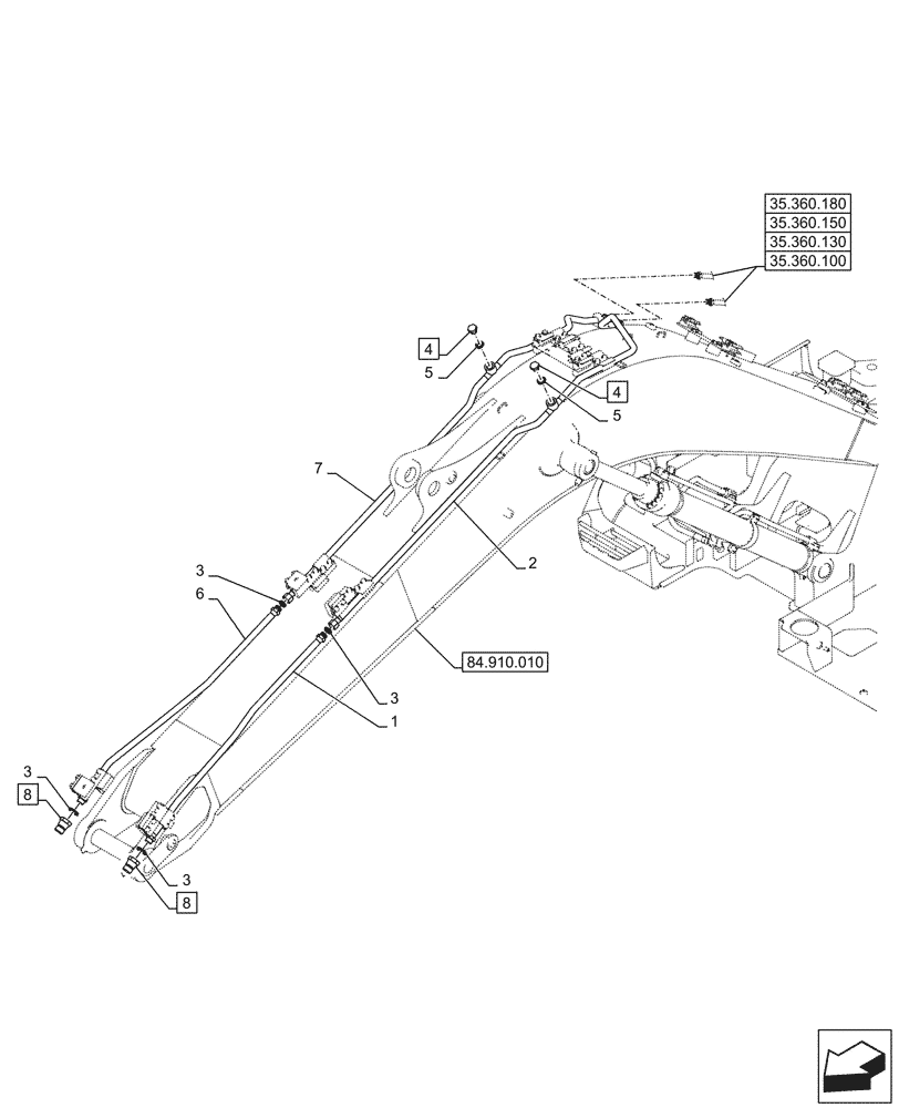 Схема запчастей Case CX145D SR LC W/BLADE - (35.360.260) - VAR - 461865, 461868, 461869, 461871 - BOOM, LINE, HAMMER, SHEARS, HIGH FLOW (35) - HYDRAULIC SYSTEMS