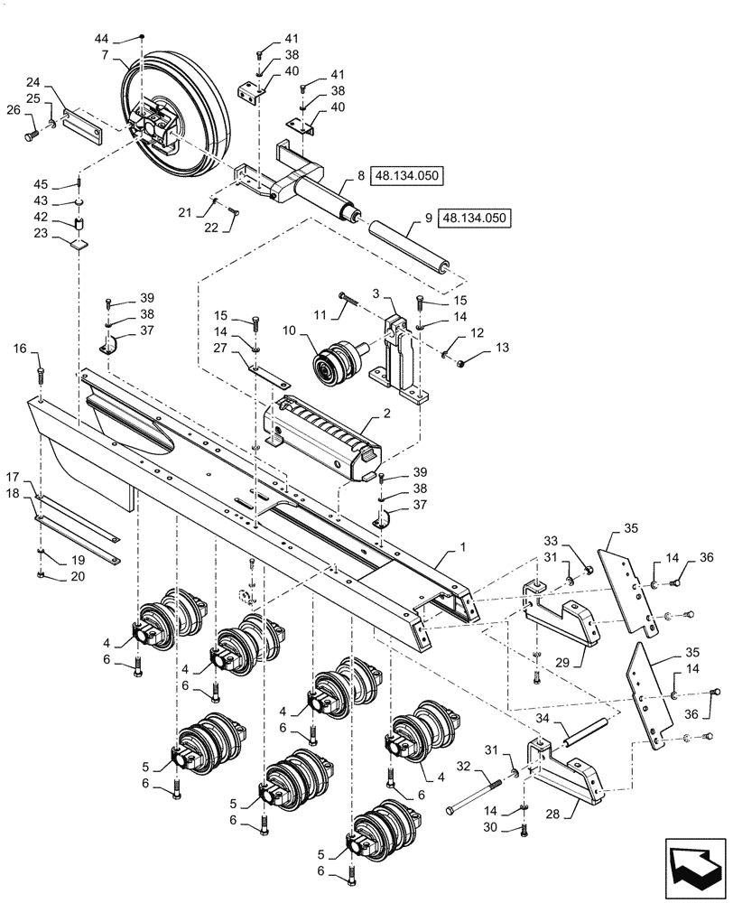 Схема запчастей Case 850M WT - (48.134.030) - RH, TRACK ASSY (48) - TRACKS & TRACK SUSPENSION