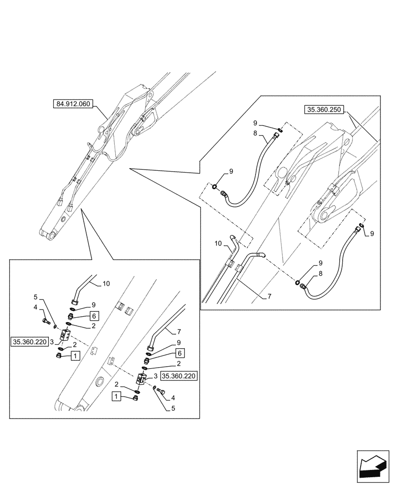 Схема запчастей Case CX145D SR LC W/BLADE - (35.360.210) - VAR - 461561, 461865, 461868, 461869, 461871 - ARM, LINES, HAMMER, SHEARS, HIGH FLOW (ARM L=2.1M) (35) - HYDRAULIC SYSTEMS