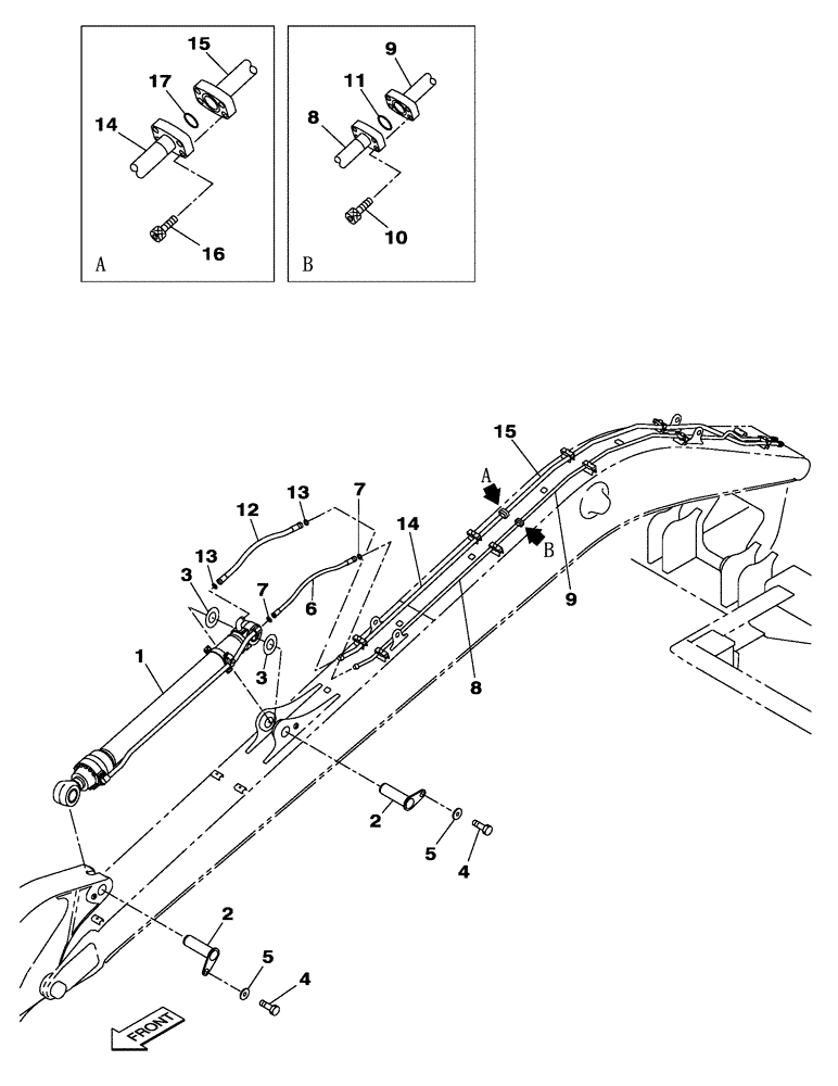 Схема запчастей Case CX250C - (08-017[02]) - HYDRAULIC CIRCUIT - DIPPER CYLINDER - MONOBLOCK BOOM - 10.30 M - CX250C LR (08) - HYDRAULICS