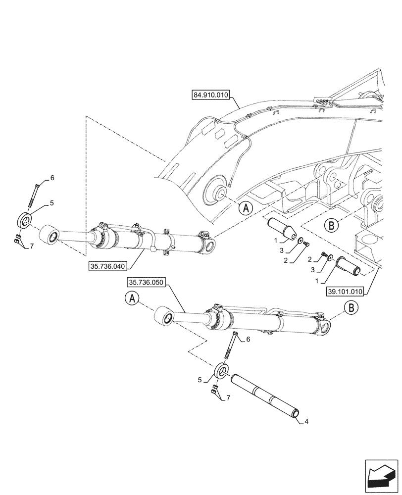 Схема запчастей Case CX145D SR LC - (84.910.020) - VAR - 481858 - BOOM, CYLINDER, PIN (84) - BOOMS, DIPPERS & BUCKETS