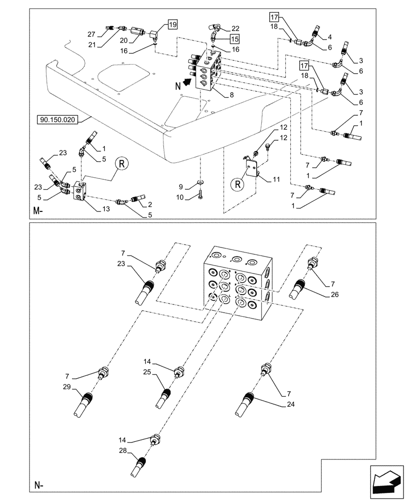 Схема запчастей Case CX145D SR LC W/BLADE - (35.355.120) - JOYSTICK, HYDRAULIC LINE, CONTROL VALVE (35) - HYDRAULIC SYSTEMS