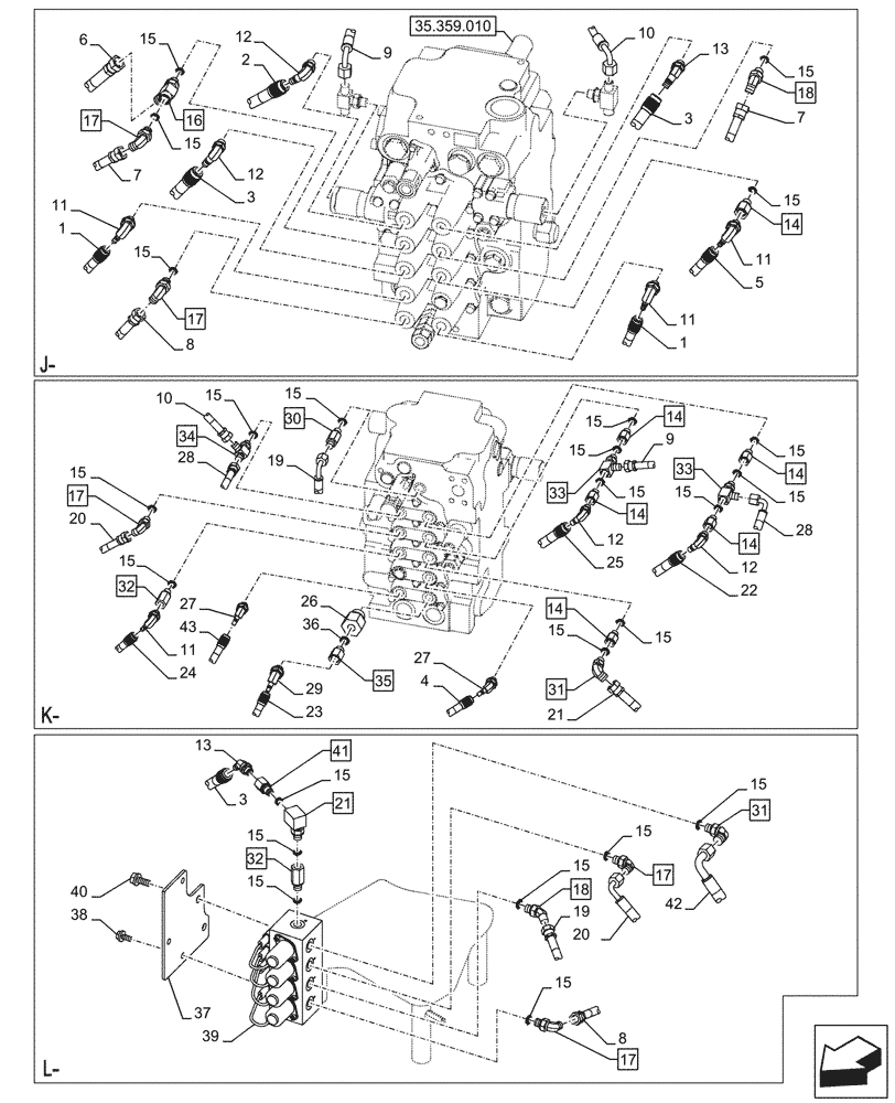 Схема запчастей Case CX145D SR LC W/BLADE - (35.355.110) - JOYSTICK, HYDRAULIC LINE, CONTROL VALVE (35) - HYDRAULIC SYSTEMS