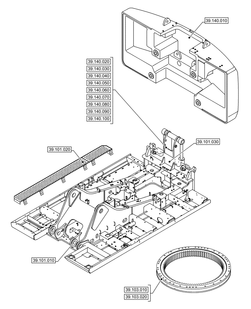 Схема запчастей Case CX750D RTC ME - (39.000.000) - SECTION INDEX - FRAMES AND BALLASTING (39) - FRAMES AND BALLASTING