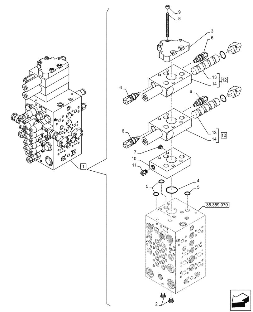 Схема запчастей Case CX145D SR LC W/BLADE - (35.359.100) - VAR - 461863 - CONTROL VALVE, CLAMSHELL BUCKET, ROTATION, W/ ELECTRICAL PROPORTIONAL CONTROL, COMPONENTS (35) - HYDRAULIC SYSTEMS