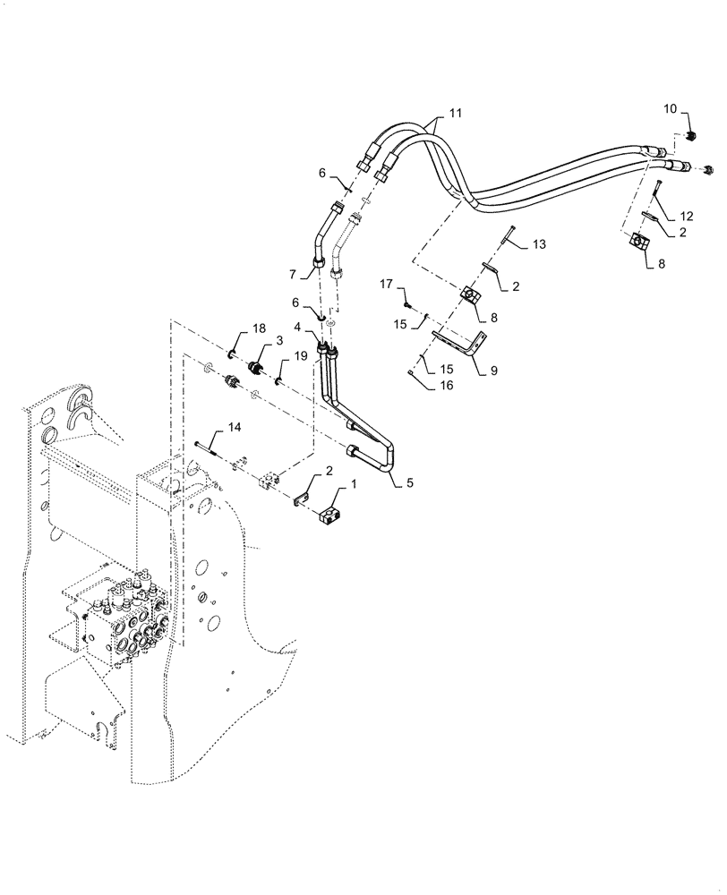 Схема запчастей Case 721G - (35.701.080[01]) - VAR - 734053, 734054, 734055 - THIRD SPOOL AUXILIARY LINE INSTALLATION, XR / LR (35) - HYDRAULIC SYSTEMS