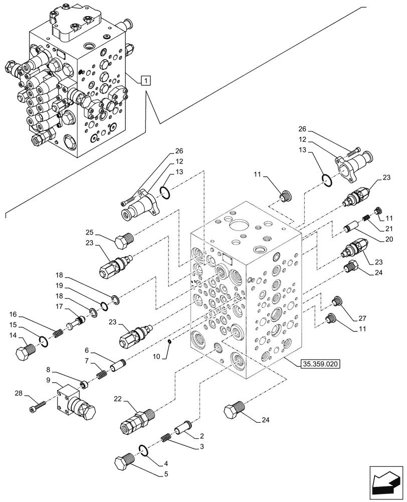 Схема запчастей Case CX145D SR LC - (35.359.030) - CONTROL VALVE, COMPONENTS (35) - HYDRAULIC SYSTEMS