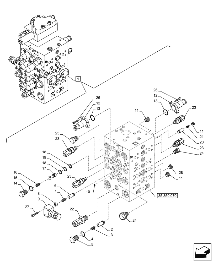 Схема запчастей Case CX145D SR LC - (35.359.080) - VAR - 461863 - CONTROL VALVE, CLAMSHELL BUCKET, ROTATION, W/ ELECTRICAL PROPORTIONAL CONTROL, COMPONENTS (35) - HYDRAULIC SYSTEMS