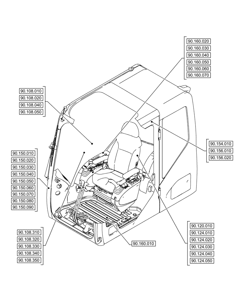 Схема запчастей Case CX145D SR LC W/BLADE - (00.000.90[02]) - PICTORIAL INDEX - PLATFORM, CAB, BODYWORK AND DECALS (00) - GENERAL & PICTORIAL INDEX