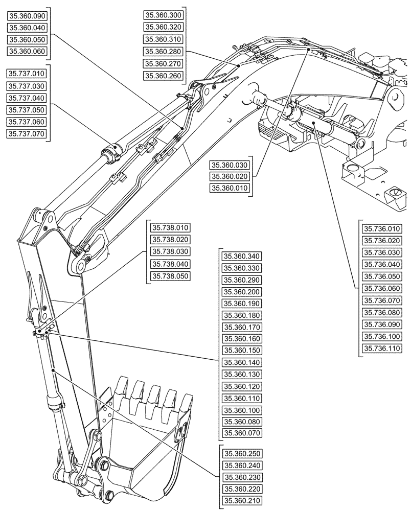 Схема запчастей Case CX245D - (35.000.00[03]) - SECTION INDEX - HYDRAULIC SYSTEMS (35) - HYDRAULIC SYSTEMS