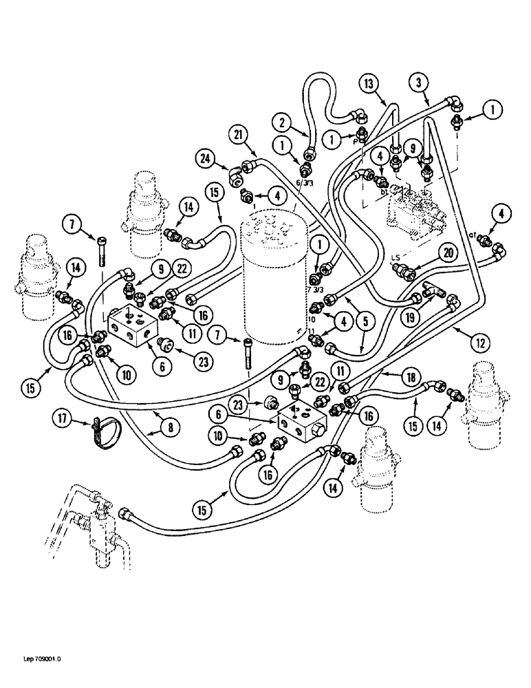 Схема запчастей Case 1088 - (7-12) - TURNTABLE LEVELER HYDRAULIC LINES, P.I.N. FROM 106901 AND AFTER (07) - BRAKES