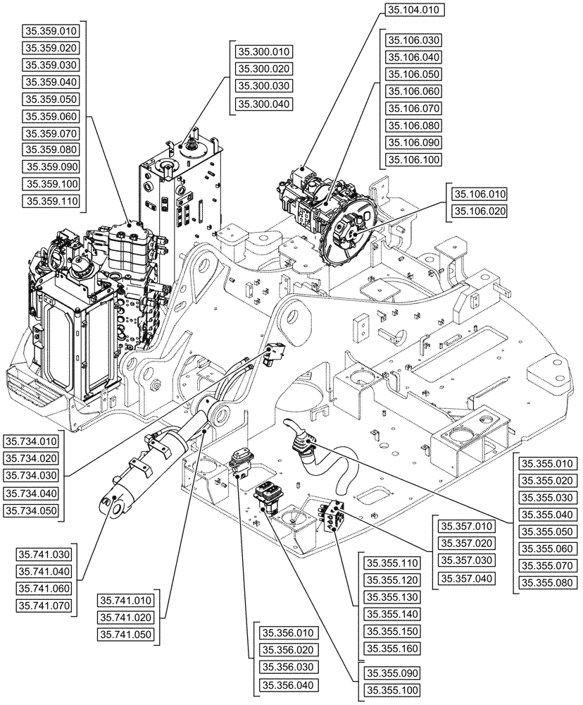 Схема запчастей Case CX145D SR LC - (00.000.35[02]) - PICTORIAL INDEX - HYDRAULIC SYSTEMS (00) - GENERAL & PICTORIAL INDEX