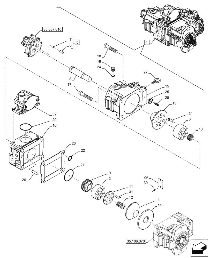 Схема запчастей Case CX145D SR LC - (35.106.060) - VAR - 461863 - VARIABLE DELIVERY HYDRAULIC PUMP, CLAMSHELL BUCKET, ROTATION, W/ ELECTRICAL PROPORTIONAL CONTROL, COMPONENTS (35) - HYDRAULIC SYSTEMS