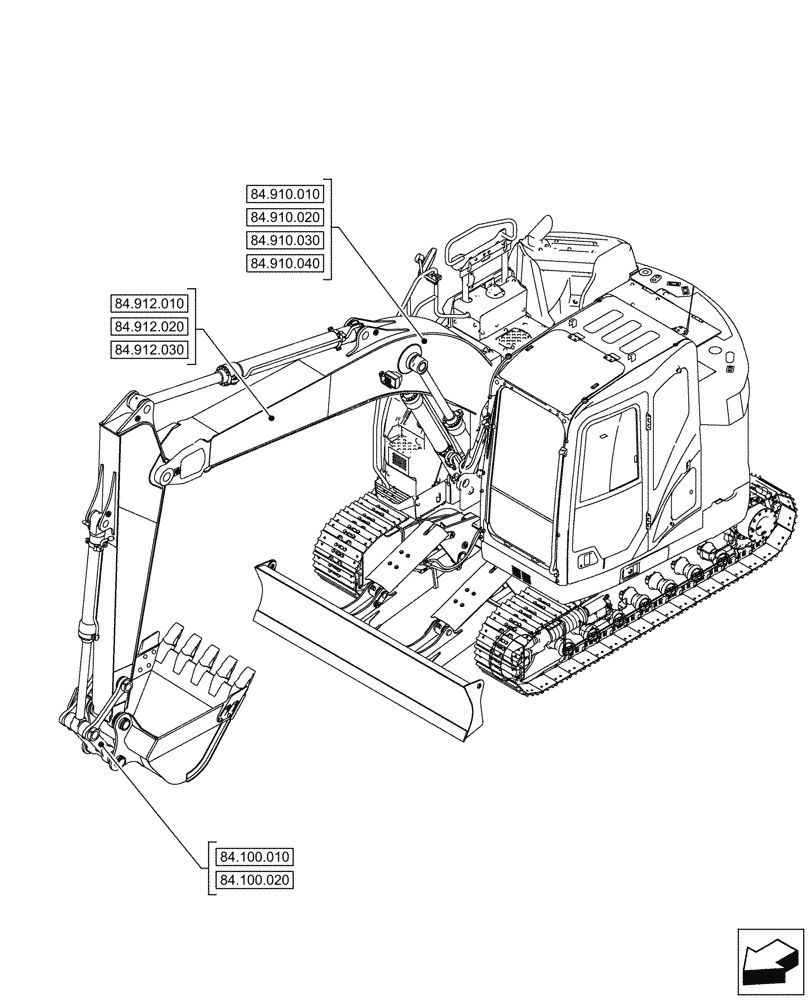 Схема запчастей Case CX145D SR LC W/BLADE - (84.000.00) - SECTION INDEX - BOOMS, DIPPERS & BUCKET (84) - BOOMS, DIPPERS & BUCKETS