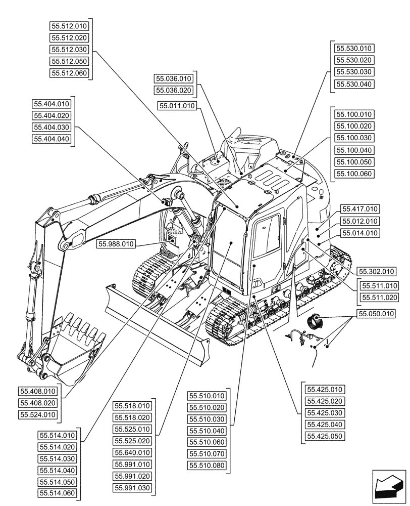 Схема запчастей Case CX245D SR LC - (00.000.55) - PICTORIAL INDEX - ELECTRICAL SYSTEMS (00) - GENERAL & PICTORIAL INDEX