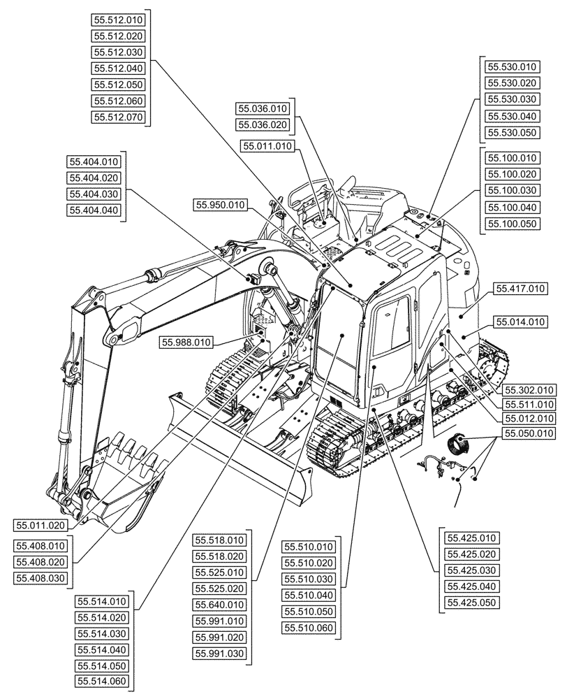 Схема запчастей Case CX145D SR LC W/BLADE - (55.000.00) - SECTION INDEX - ELECTRICAL SYSTEMS (55) - ELECTRICAL SYSTEMS
