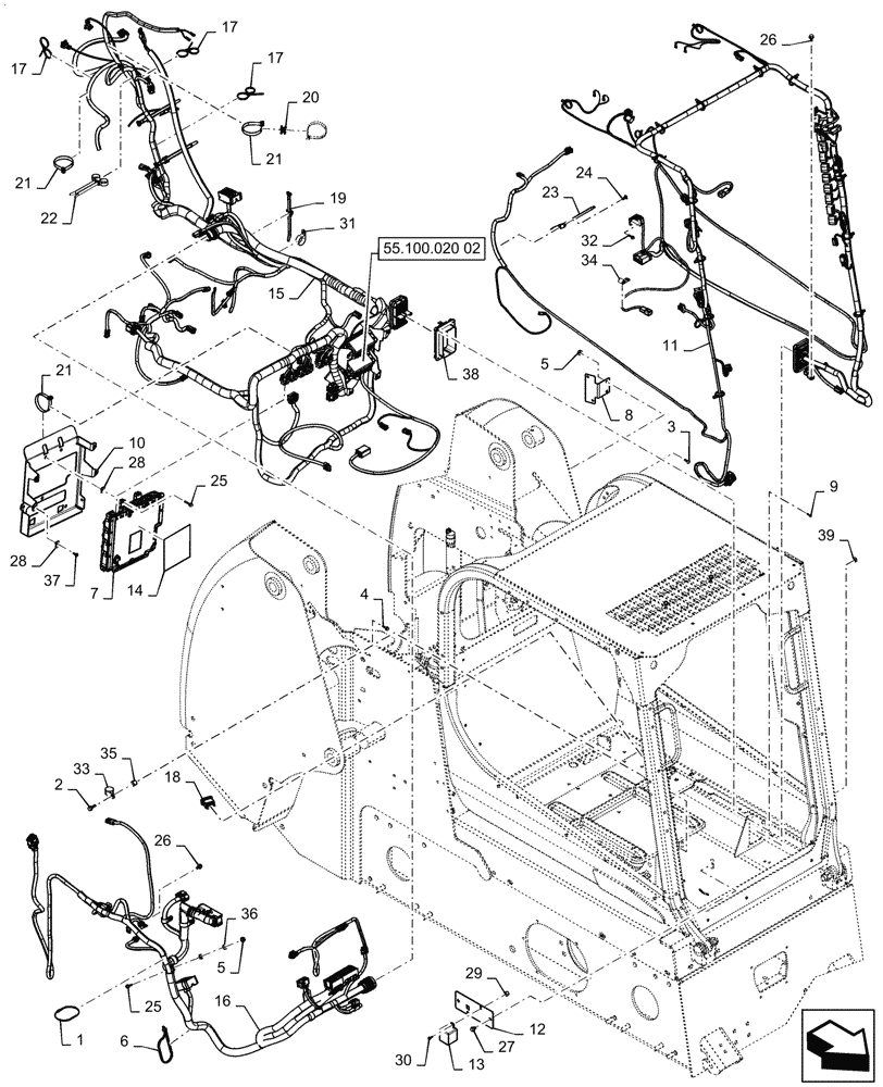 Схема запчастей Case TR340 - (55.101.010[04]) - WIRE HARNESS, ELECTRO-HYDRAULIC CONTROLS, OPEN CAB (55) - ELECTRICAL SYSTEMS