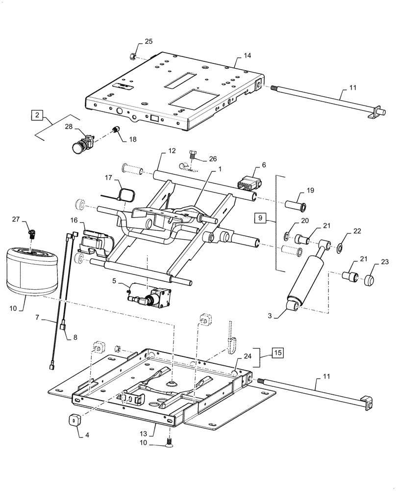 Схема запчастей Case 850M WT/LGP - (90.124.AE[03]) - SEAT PEDESTAL & AIR SUSPENSION (90) - PLATFORM, CAB, BODYWORK AND DECALS