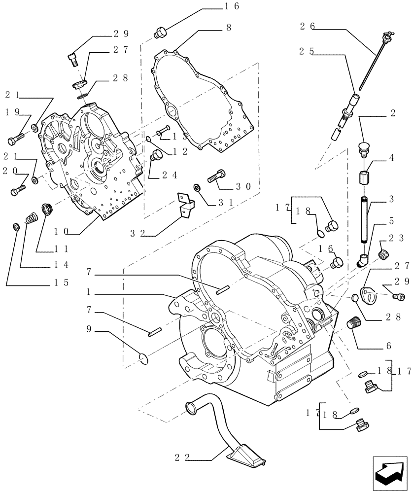Схема запчастей Case TX742 - (1.28.A[03]) - TRANSMISSION - COMPONENTS (21) - TRANSMISSION