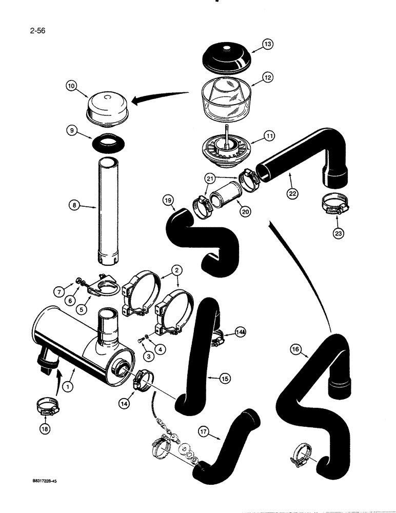 Схема запчастей Case 455C - (2-56) - AIR CLEANER MOUNTING AND INTAKE PARTS (02) - ENGINE