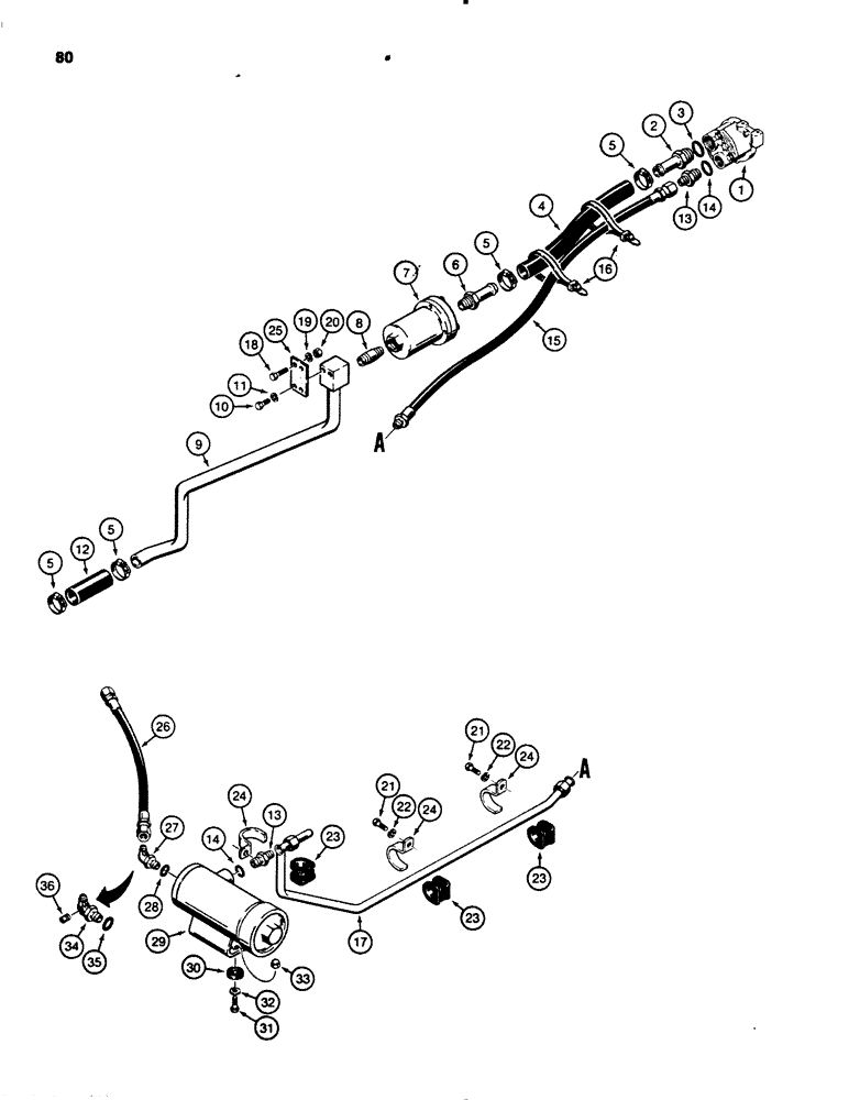 Схема запчастей Case 450B - (080) - CRAWLER HYDRAULIC CIRCUIT, PUMP TO TORQUE CONVERTER AND FILTER (07) - HYDRAULIC SYSTEM