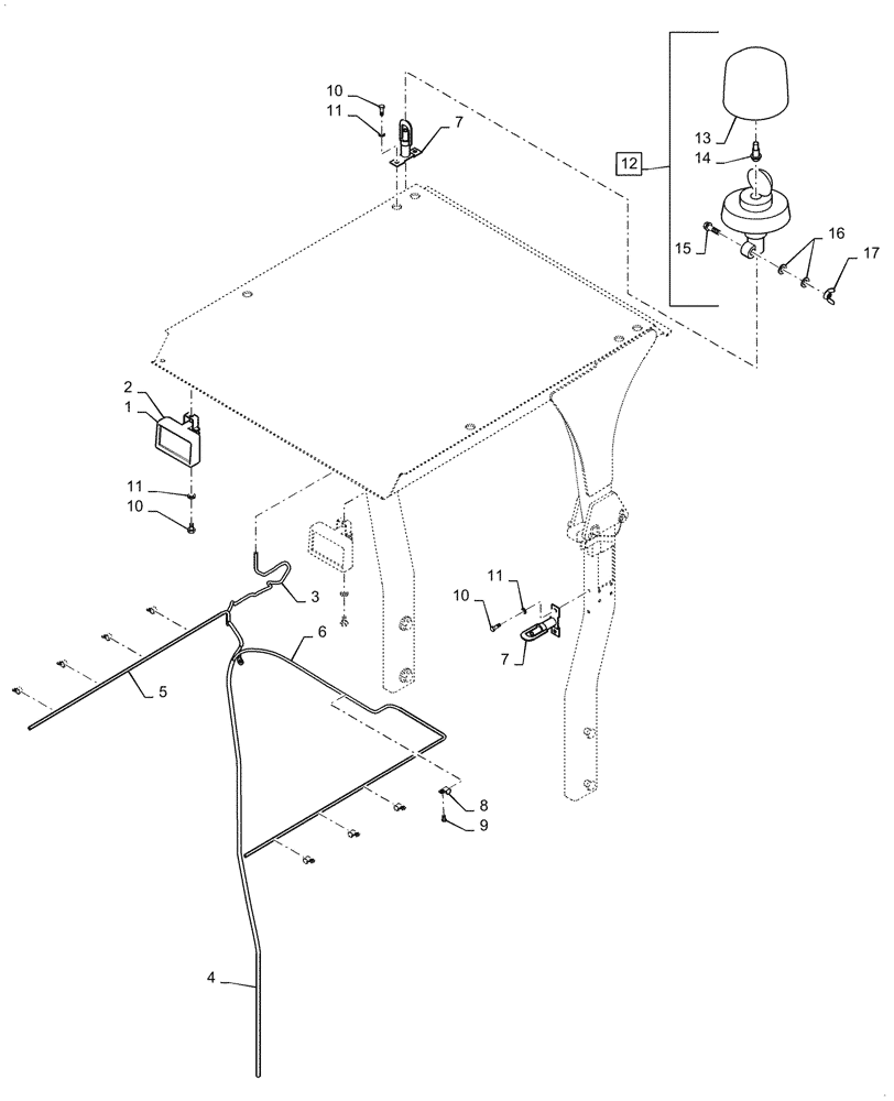 Схема запчастей Case DV45CC - (55.404.AC[03]) - ROTATING BEACON, WORK LIGHT & WIRING (55) - ELECTRICAL SYSTEMS