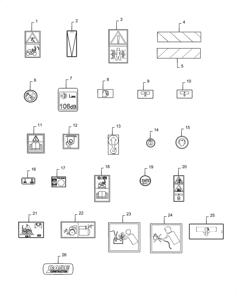 Схема запчастей Case DV26CC - (90.108.AC[02b]) - WARNING DECAL (90) - PLATFORM, CAB, BODYWORK AND DECALS