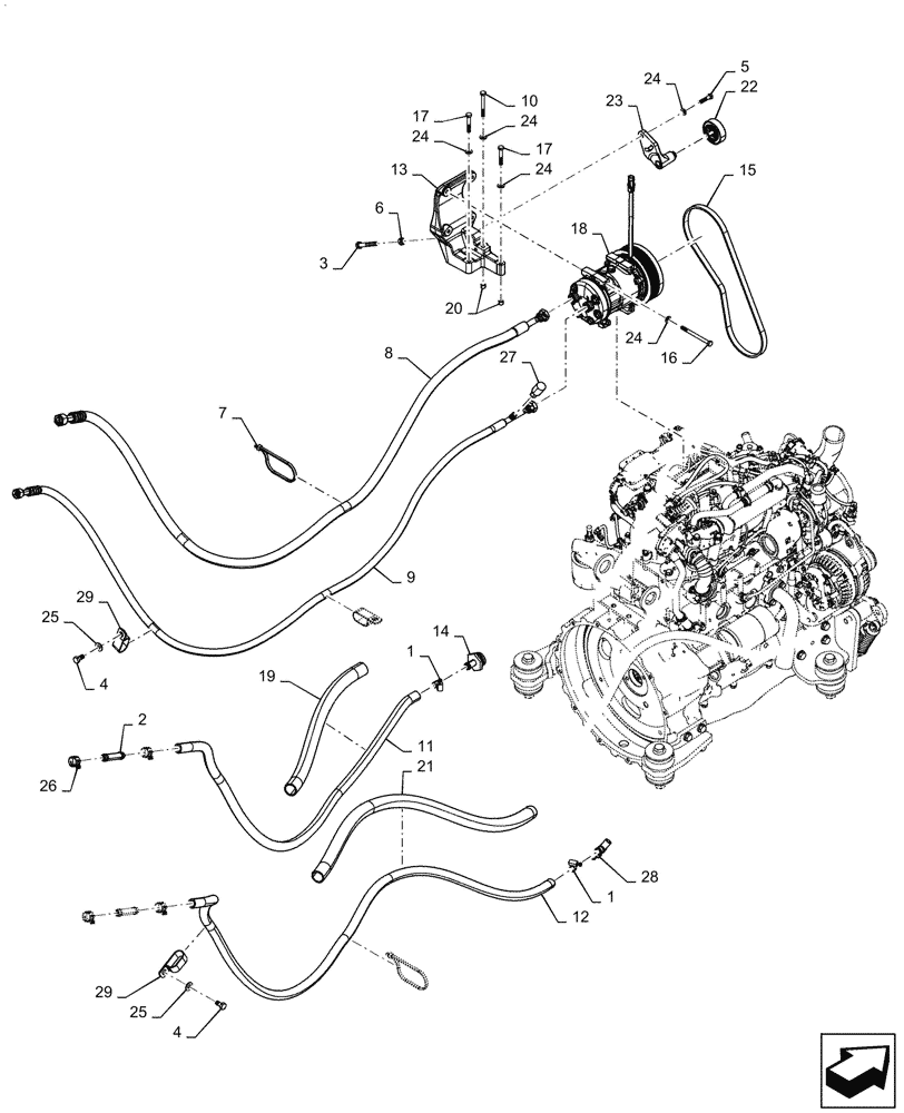 Схема запчастей Case 850M LT - (50.200.030) - VAR 784391 - A/C COMPRESSOR, HEATER, HOSE (50) - CAB CLIMATE CONTROL