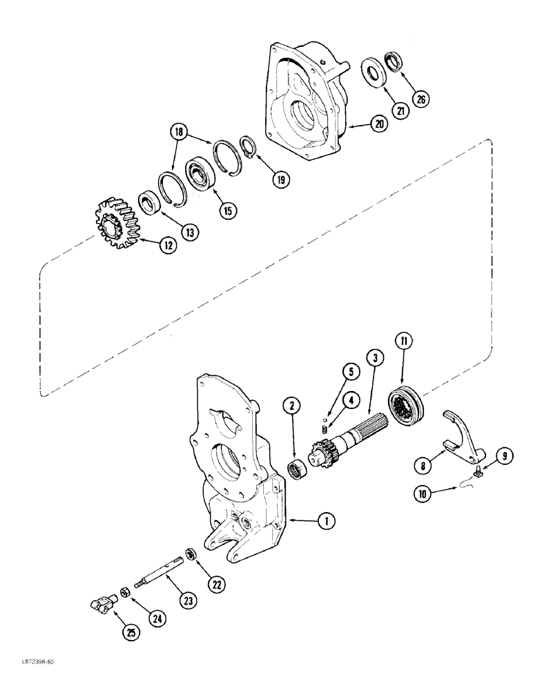 Схема запчастей Case 480F LL - (6-66) - TRANSAXLE SHIFT MECHANISM AND OUTPUT SHAFT, 4 WHEEL DRIVE (06) - POWER TRAIN