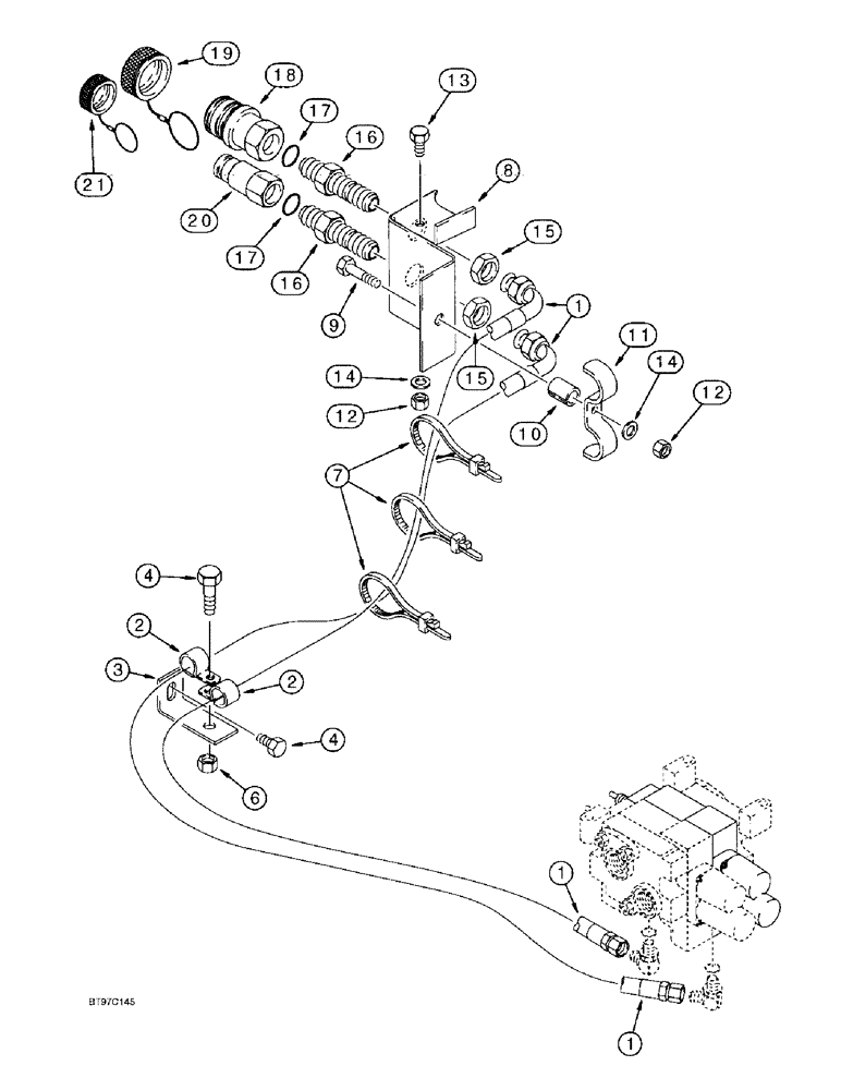 Схема запчастей Case 580L - (8-048) - HAND HELD AUXILIARY HYDRAULICS, AUXILIARY VALVE TO QUICK DISCONNECT COUPLINGS (08) - HYDRAULICS