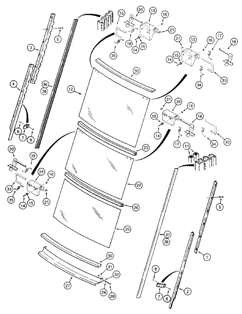 Схема запчастей Case 580SK - (9-198) - CAB REAR WINDOW (09) - CHASSIS/ATTACHMENTS