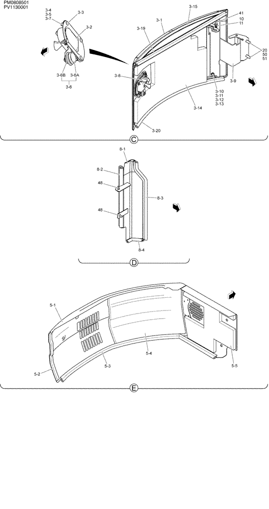Схема запчастей Case CX27B - (01-067) - GUARD INSTAL (CAB) (90) - PLATFORM, CAB, BODYWORK AND DECALS