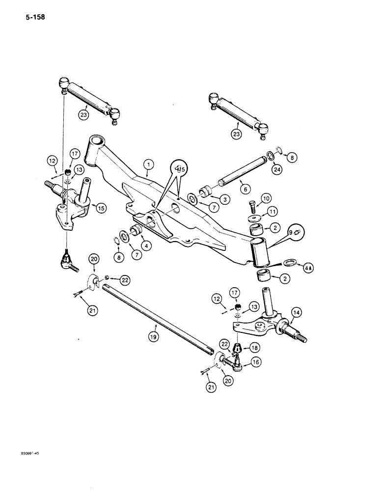 Схема запчастей Case 680K - (5-158) - L73640 FRONT AXLE, SPINDLES AND TIE ROD (05) - STEERING