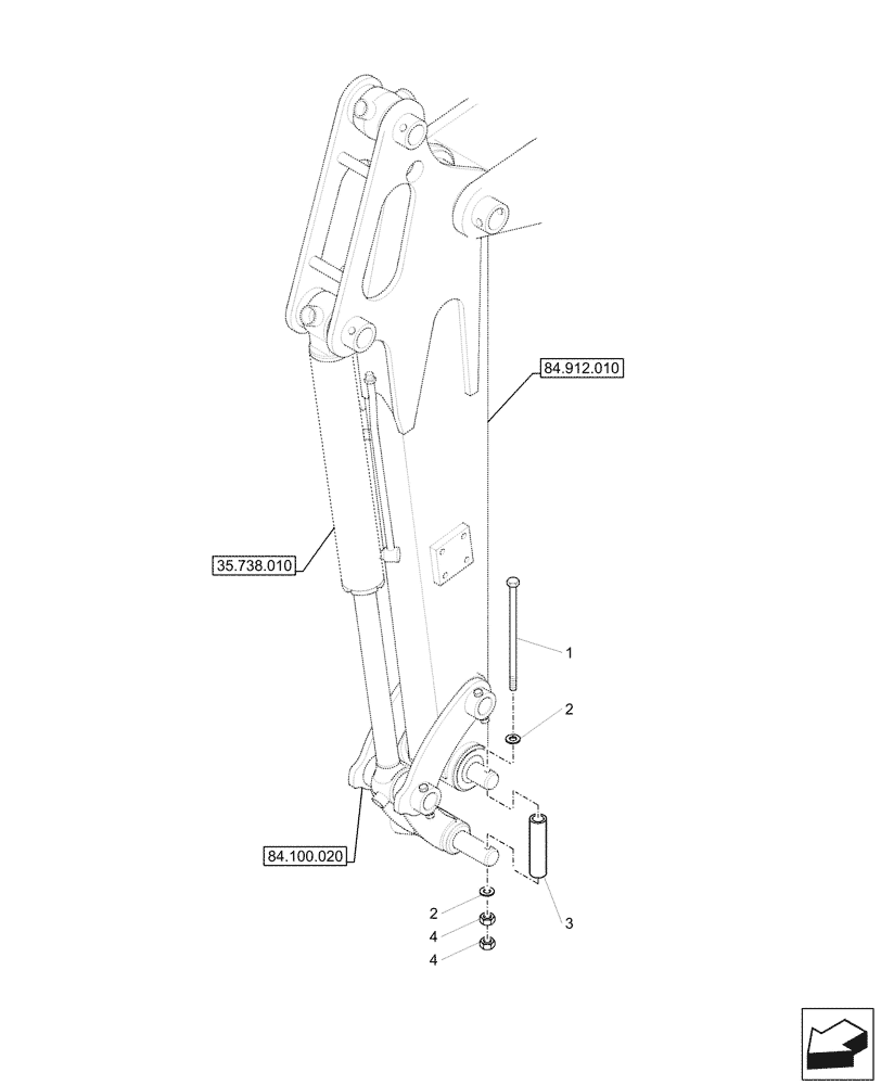 Схема запчастей Case CX37C - (84.120.010) - LINK CONROD, TRANSPORT LOCK (84) - BOOMS, DIPPERS & BUCKETS