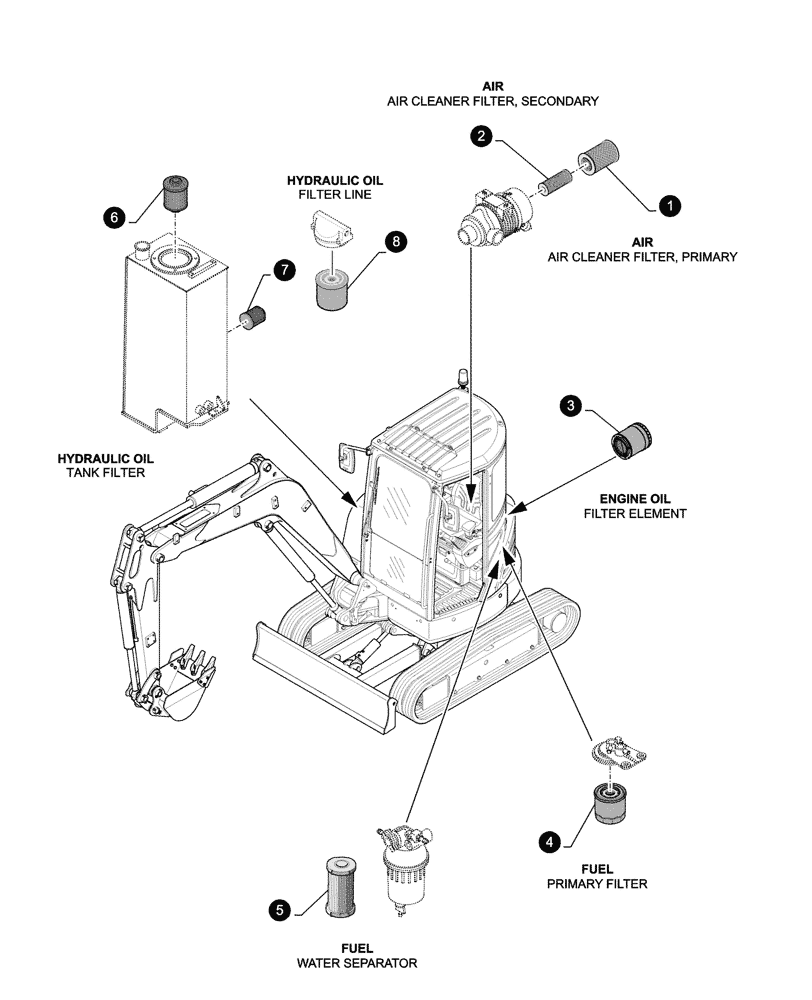 Схема запчастей Case CX37C - (05.100.04[01]) - MAINTENANCE PARTS - FILTERS (05) - SERVICE & MAINTENANCE