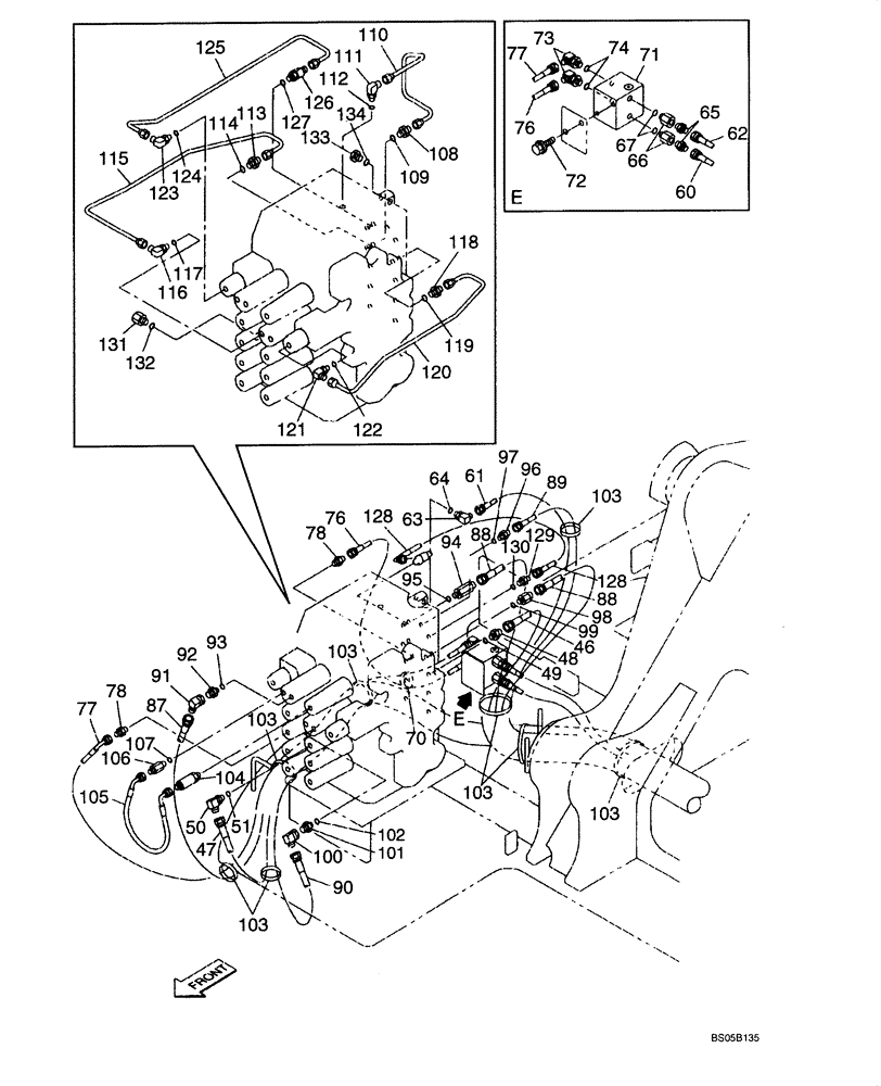 Схема запчастей Case CX225SR - (08-25) - PILOT CONTROL LINES, CONTROL VALVE - MODELS WITHOUT LOAD HOLD (08) - HYDRAULICS