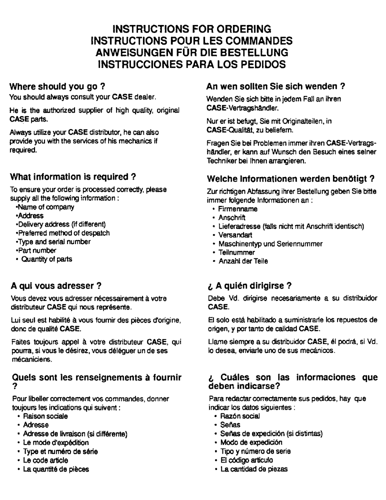 Схема запчастей Case 688 - (1-18) - INSTRUCTIONS FOR ORDERING 