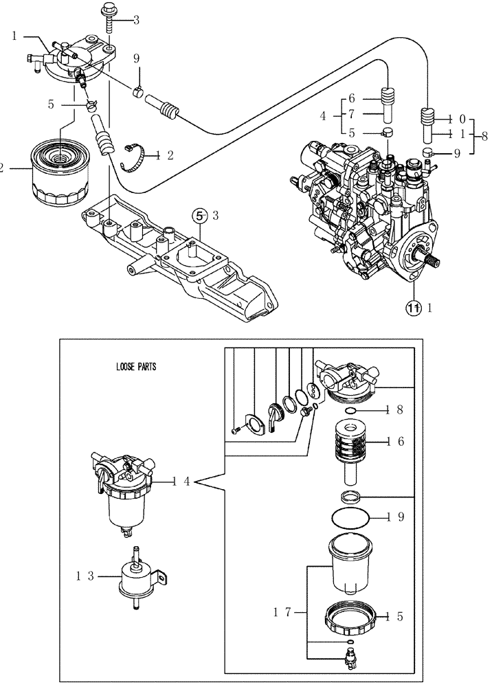 Схема запчастей Case CX50B - (4TNV88-BXYB-30[1]) - FUEL LINE (10) - ENGINE