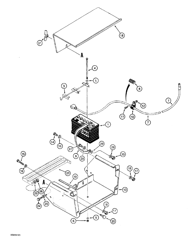 Схема запчастей Case 760 - (04-012) - BATTERY, MOUNTING, AND CABLES, PRIOR TO P.I.N. JAF0022844 (55) - ELECTRICAL SYSTEMS