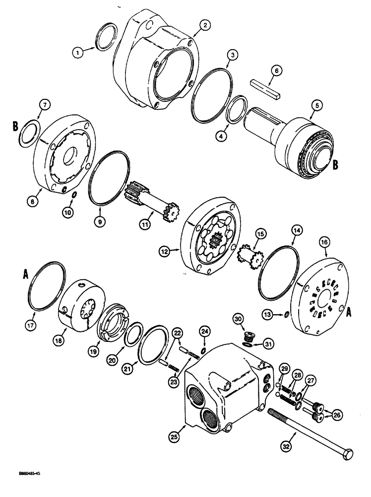 Схема запчастей Case CASE - (8-14) - TRENCHER DRIVE MOTOR (08) - HYDRAULICS