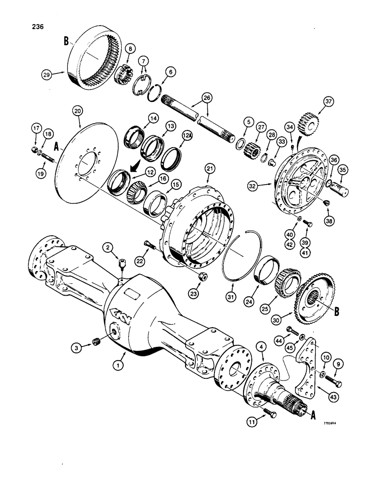 Схема запчастей Case W20B - (236) - W20B L78001 AXLE HOUSING AND PLANETARY, USED ON TRACTOR SN. 9127510 AND AFTER (06) - POWER TRAIN