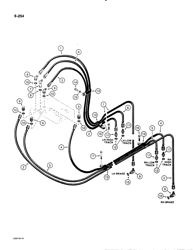 Схема запчастей Case 1450B - (6-254) - TRANSMISSION HYDRAULIC CIRCUITS, CONTROL VALVE TO FRONT OF TRANS (06) - POWER TRAIN