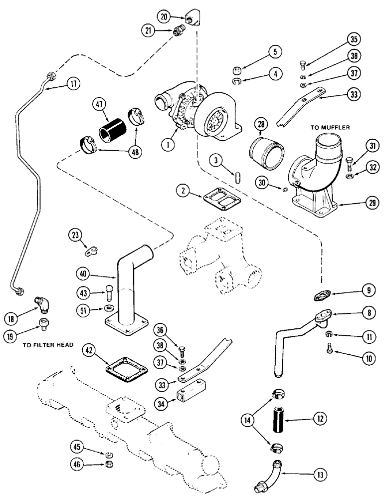 Схема запчастей Case 1187 - (034) - TURBOCHARGER SYSTEM, 504BDT DIESEL ENGINE (01) - ENGINE