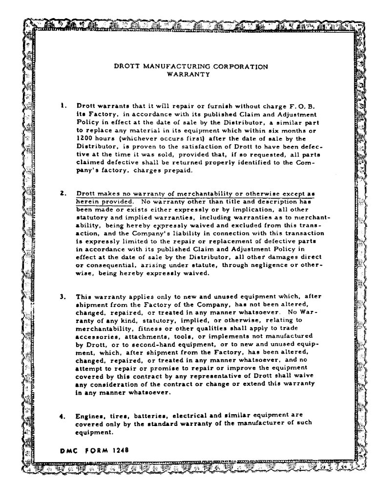 Схема запчастей Case 50 - (A3) - DROTT MANUFACTURING CORPORATION WARRANTY (00) - GENERAL & PICTORIAL INDEX