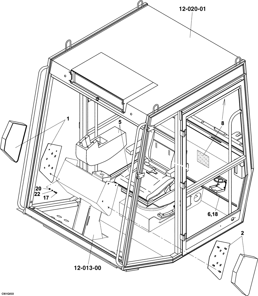 Схема запчастей Case SR15 - (12-020-00[01]) - CAB (09) - CHASSIS/ATTACHMENTS