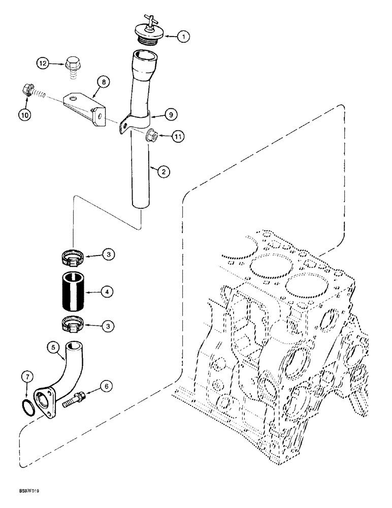 Схема запчастей Case 9020B - (2-076) - ENGINE OIL FILL ASSEMBLY, 4TA-390 EMISSIONS CERTIFIED ENGINE, P.I.N. DAC02#2001 AND AFTER (02) - ENGINE