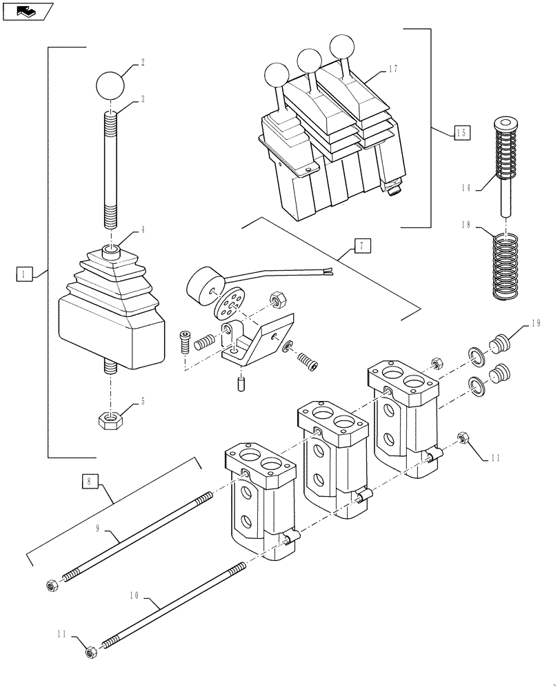 Схема запчастей Case 1121F - (35.128.03[01]) - VALVE ASSEMBLY - JOYSTICK CONTROL, 3 LEVER (35) - HYDRAULIC SYSTEMS